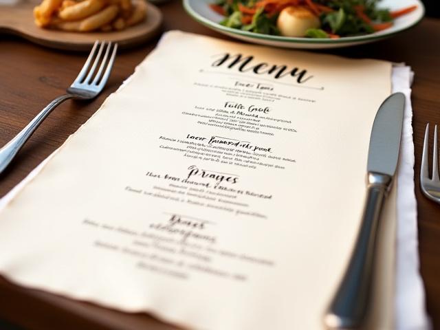 A hand-lettered menu design for a restaurant or special dinner